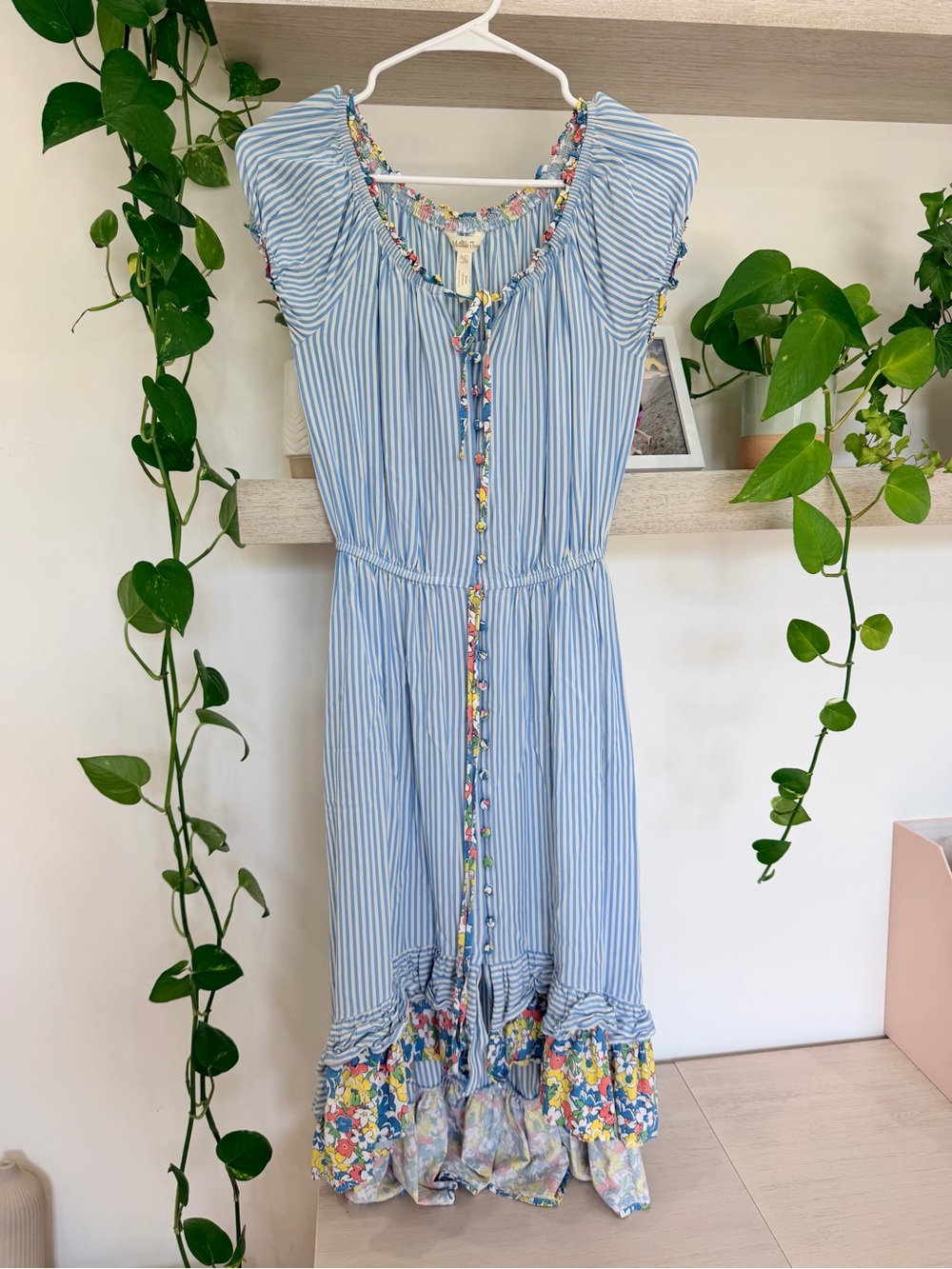 Matilda Jane Blue Striped High-Low Dress with Floral Trim - Picture 2 of 3